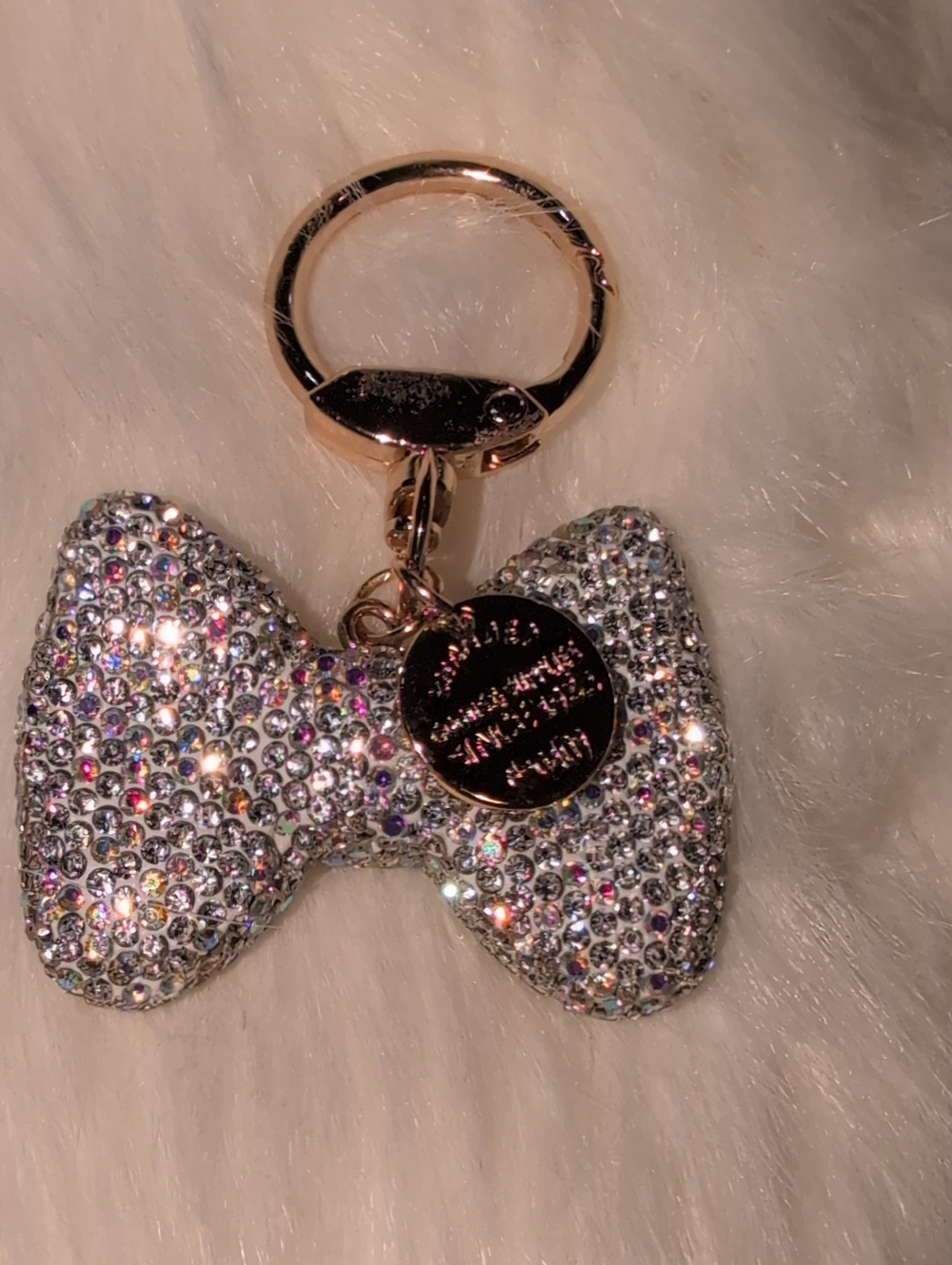 Crystal Sparkling Silver Bow Keychain with Gold Ring